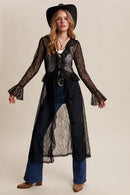 Sheer Lace Ruffle Duster- Black