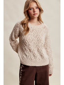 Bobble Pointelle Knit Sweater-Oatmeal