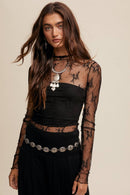 Sheer Lace Long-Sleeve Top