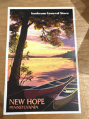 New Hope, Pennsylvania - Painterly - Canoe & Lake at Sunset - Sunbeam General Store Post Cards