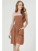 Smocked Bodice Acid Wash Slouchy Pockets Tube Dress