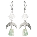 Sun and Moon Earring with Rough Stones and Silver Finish- Green Aventurine