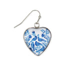 Vintage Flock Blue Birds Heart Earrings