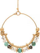 Gold Multicolor Stone Bead Edge Circle Earring