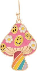 Gold Happy Rainbow Mushroom Earring