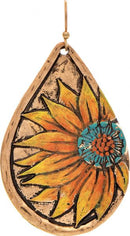 Gold Painted Sunflower Teardrop Earring