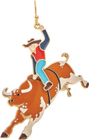 Gold Multicolored Bull Riding Rodeo Cowboy Enamel Earring
