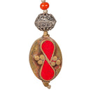 Coral Oval Brass Inlaid Nepali Earrings
