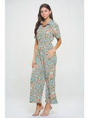 Abstract Floral Print Overall