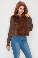 Faux Fur Hoodie Plush Zip-Up Vest - Chocolate
