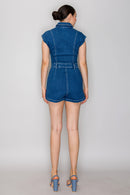 Collared Short Sleeve Romper - Medium Denim