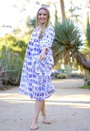 Mylah Midi Dress Geo Block Printed - Blue