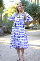 Mylah Midi Dress Geo Block Printed - Blue