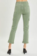 High Rise Cargo Roll-up Slim Pants - Olive