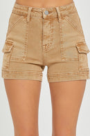 High Rise Side Cargo Pocket Shorts - Cocoa