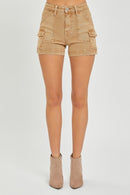 High Rise Side Cargo Pocket Shorts - Cocoa