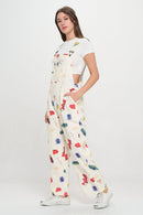 Delightful Spring Picnic Print Overalls