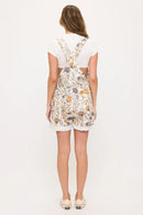 Vintage Floral Sketch Print Short Overalls