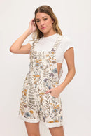 Vintage Floral Sketch Print Short Overalls