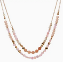 Double Chain Necklace with Crystal and Semiprecious Beads