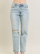 Judy Blue Mid Rise Repair Stitch Detail Destroy Single Cuff Boyfriend