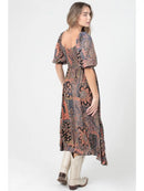 Smocked Bodice Half Sleeve Midi Dress with Hanky