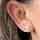 Stacked Tear Drop Ear Climber with Faceted Moonstone