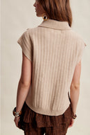 Floral Embroidered Mock Neck Sweater Vest Taupe