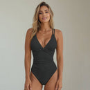 Ruched Deep V One-Piece Swimsuit with Twist Front
