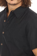 Cotton Slub Button Down Mens Short Sleeve Shirt