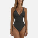 Ruched Deep V One-Piece Swimsuit with Twist Front