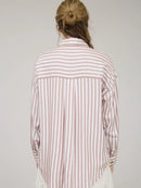 Stripe Collared Button Down Long Sleeve Shirt-Brown