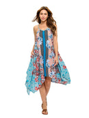 Beach Style Floral Slip Dress- Aqua