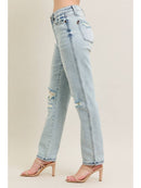 Judy Blue Mid Rise Repair Stitch Detail Destroy Single Cuff Boyfriend