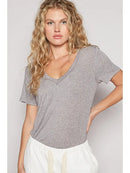 Jersey Stone Washed V-Neck Top - Ash Choco