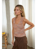 Multicolored Yarn Sleeveless V-Neck Sweater Vest