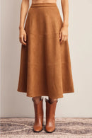 Stretched Suede A-Line Midi Skirt
