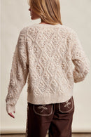 Bobble Pointelle Knit Sweater-Oatmeal