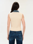 Monica Mixed Media Denim Collar Vest