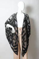 Embroidered Mesh Leaf Botanical Kimono