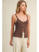 Tiered Textured Button-Front Sweater Knit Cami