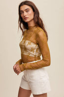 Sheer Lace Long-Sleeve Top