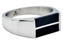 Men's Stainless Steel Bar Ring w/ Blue Tiger Eye Stone