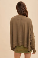 Garment Washed Crew Neck Top - Dark Olive