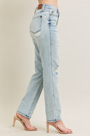 Judy Blue Mid Rise Repair Stitch Detail Destroy Single Cuff Boyfriend