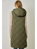 Quilted Puffer Long Hoodie Vest