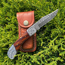 Pocket Knife Walnut Wood 6.5'' Damascus Steel Knife Steel Bo
