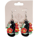 Wood Cat Sitting on Flowers Earrings
