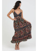 V Neck Twist Front Cut Out Maxi Dress-Black