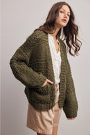 Handmade Chunky Knit Cardigan- Green Olive